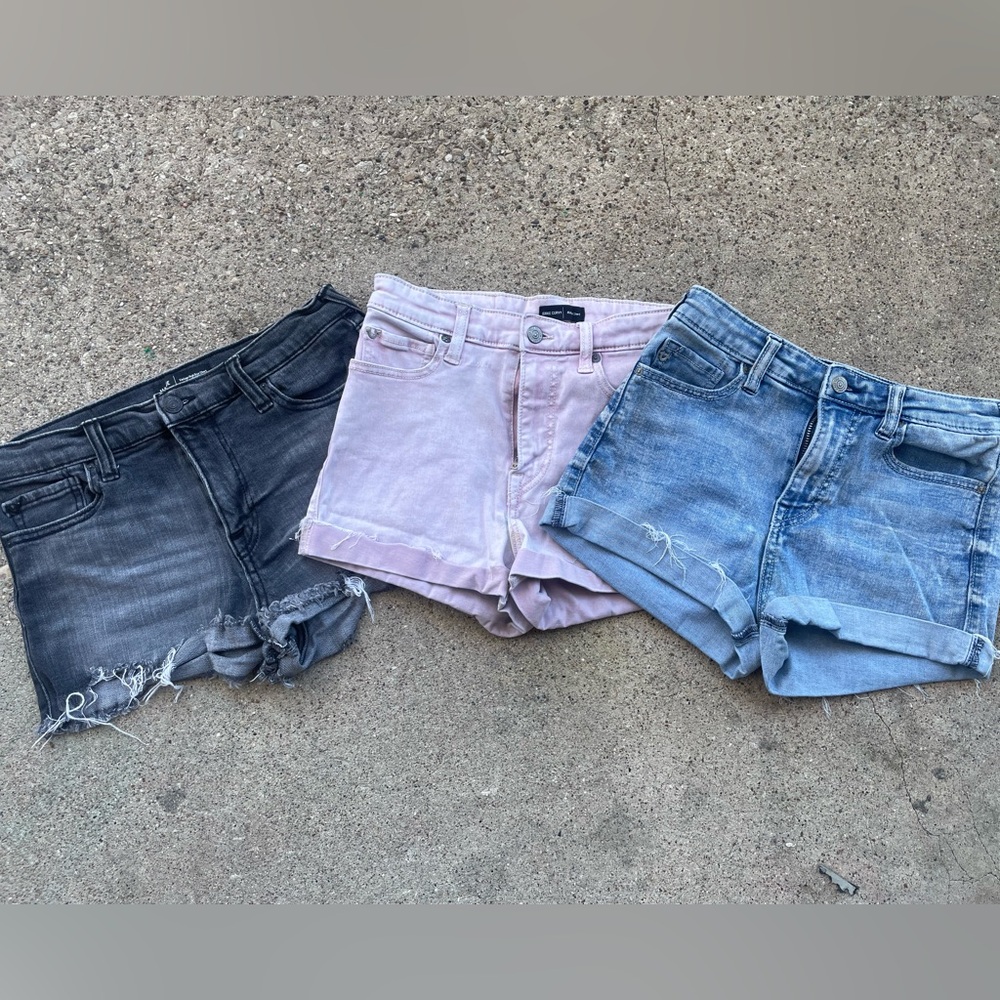 True Religion Trio: Black, Pink & Blue Denim Cutoff Shorts